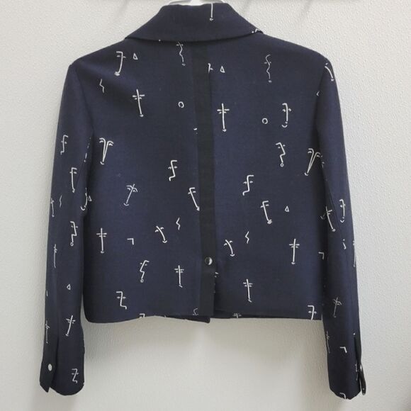 Grey Jason Wu Embroidered Face Crop Moto Jacket Size 8 - Picture 4 of 7